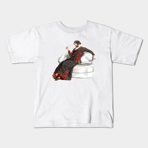 Eccentric noble boy dandy in bathrobe Kids T-Shirt by Marccelus